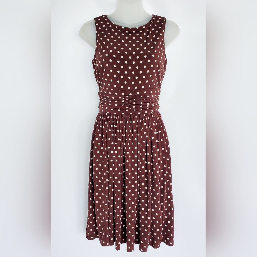 Taylor Polka Dot Brown Midi Dress (Size 2)